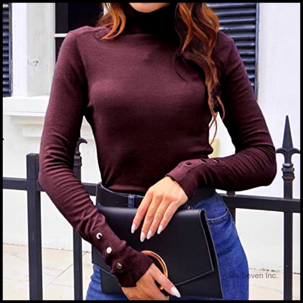 Polyester Knit Turtleneck Sweater Pullover With M… - image 2